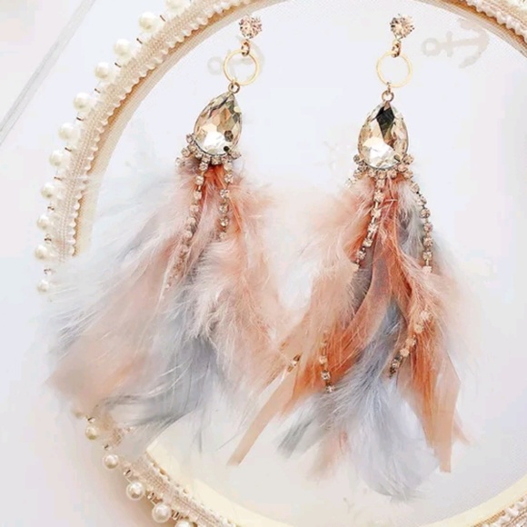 sparkly statement boho gypsy feather Earrings Jewelry - Boho Feather Long Gypsy Earrings